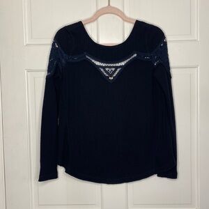 Free People Lace Oversized Black Waffle Knit Thermal